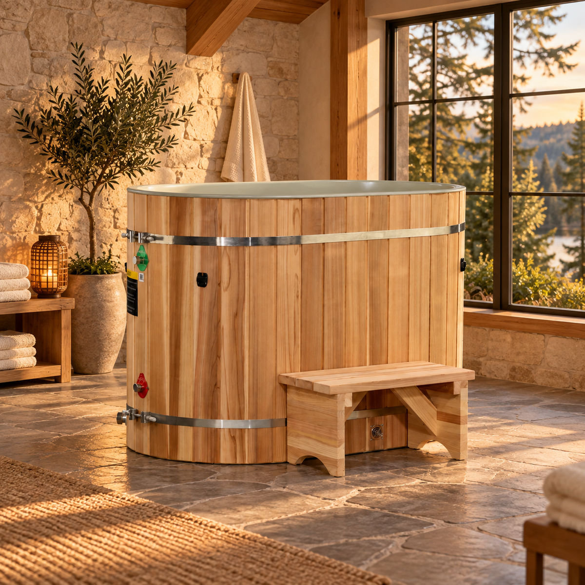 Dynamic Cold Therapy 50″ Pacific Cedar Oval Cold Plunge – PVC Interior