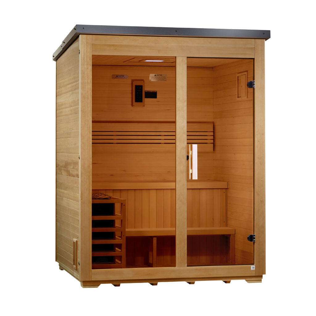 Golden Designs Arlberg 3 person outdoor sauna, front view, GDI-8003-01