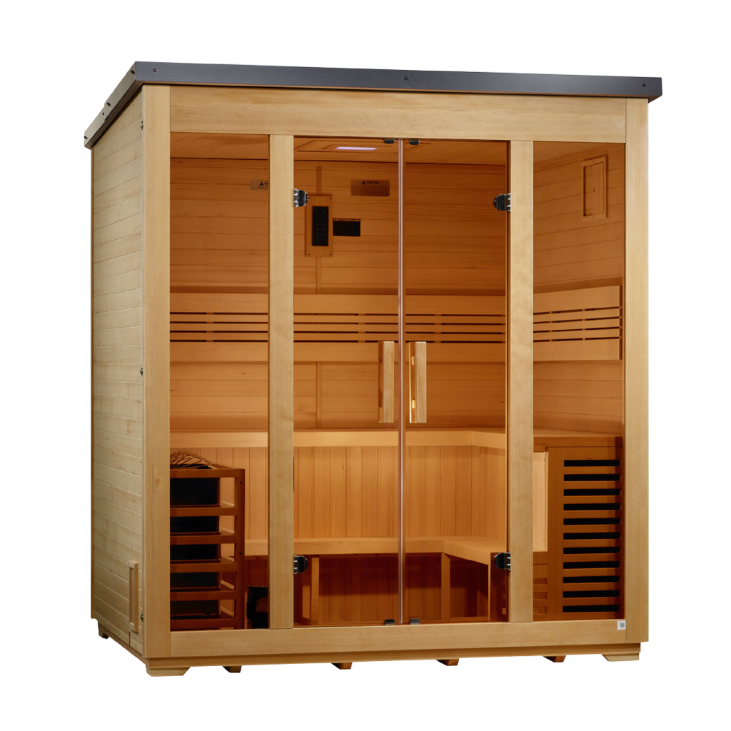 Golden Designs Vorarlberg 5 person outdoor sauna, front view, GDI-8005-01