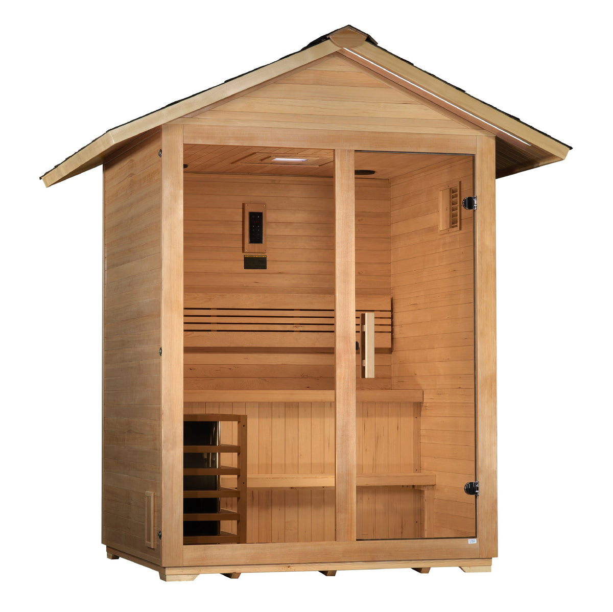 Golden Designs Arlberg 3 person outdoor sauna, front view, GDI-8103-01