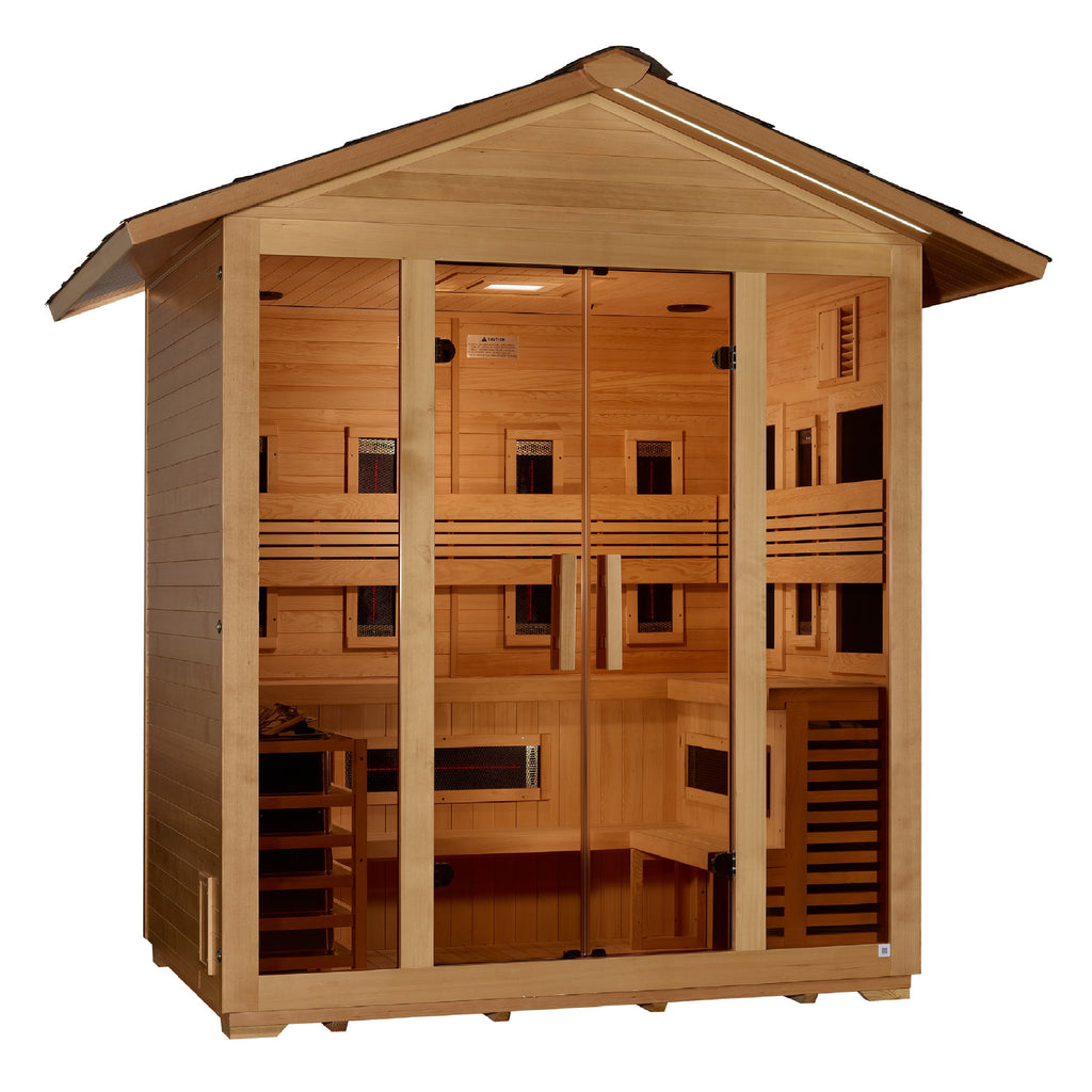 Golden Designs Gargellen 5 person outdoor sauna, front view, GDI-8125-01