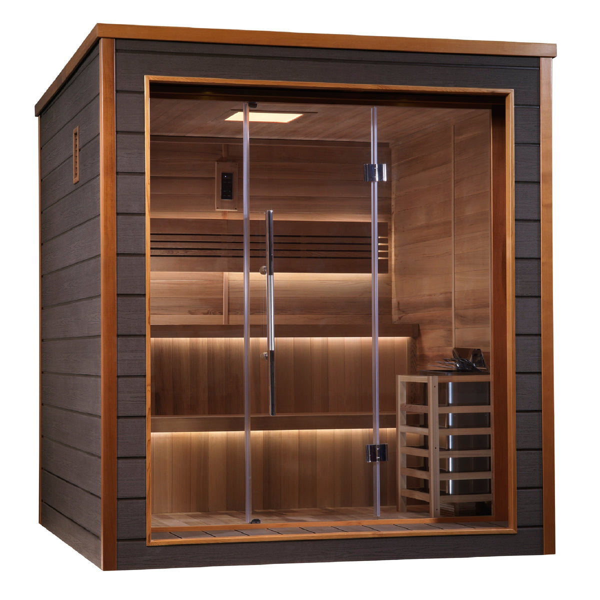Golden Designs Bergen 6 person outdoor sauna, front view, GDI-8206-01