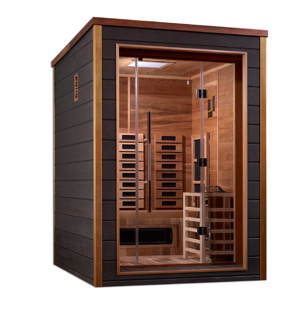 Golden Designs Nora 2 person outdoor sauna, front view, GDI-8222-01
