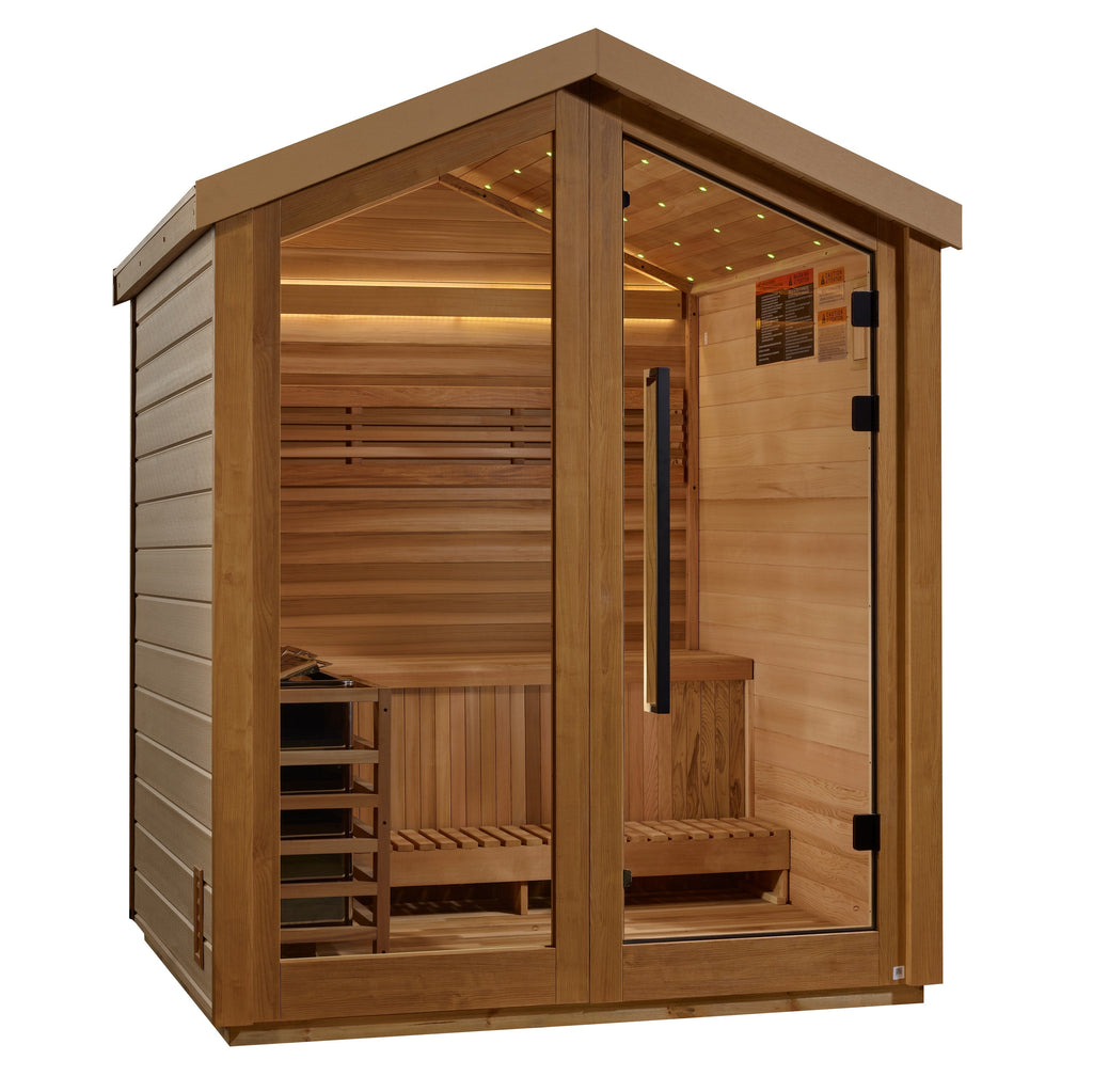 Golden Designs Savonlinna 3 person outdoor sauna, front view, GDI-8503-01