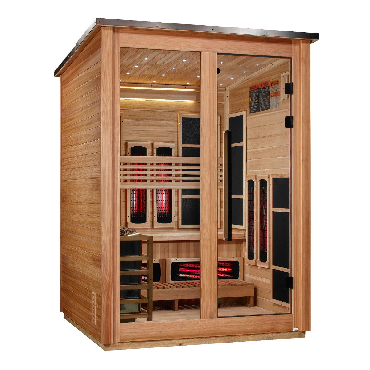 Golden Designs Loviisa Pacific Cedar 3 person outdoor sauna, front view, GDI-8523-02