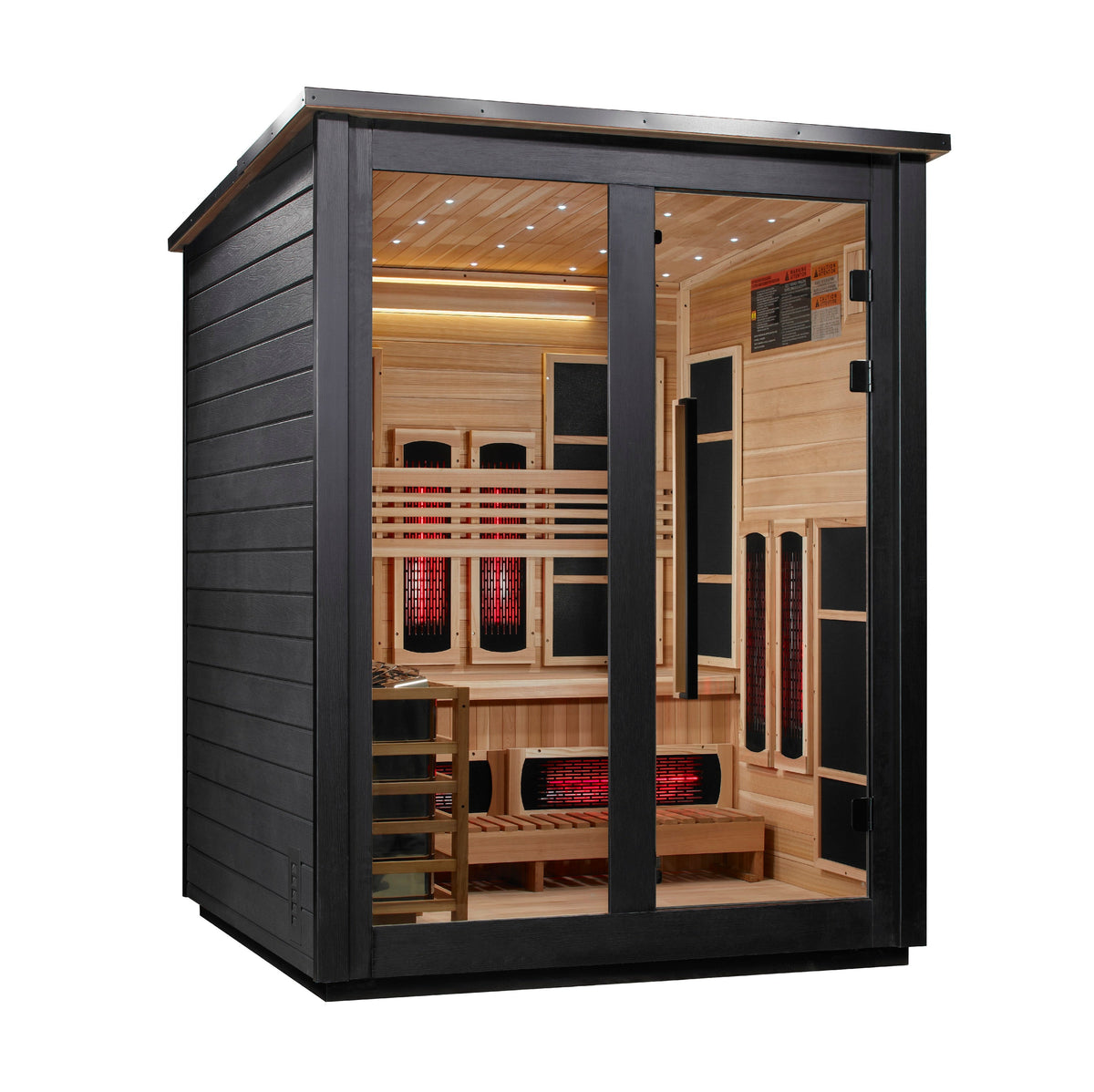 Golden Designs Loviisa Black 3 person outdoor sauna, front view, GDI-8523-04