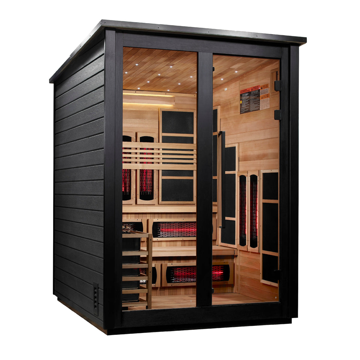 Golden Designs Kaskinen Black 6 person outdoor sauna, front view, GDI-8526-04