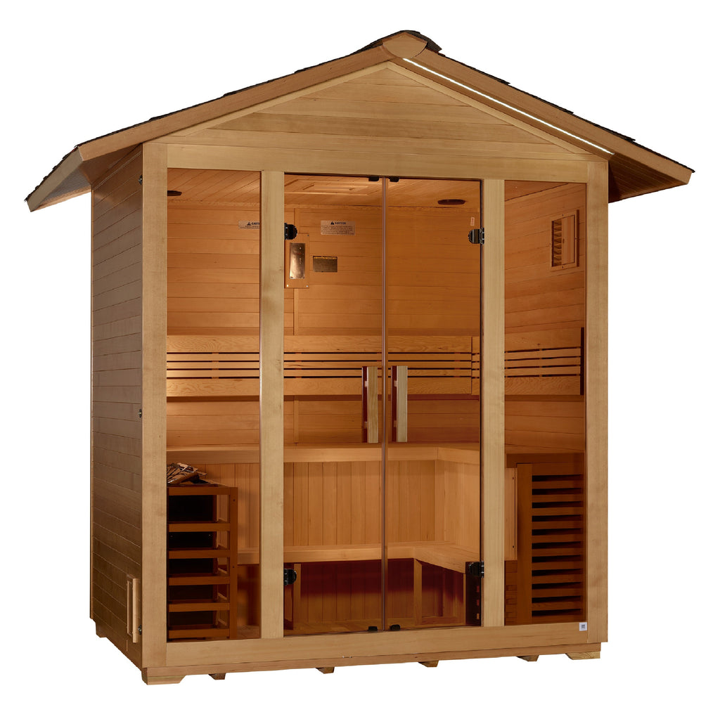 Golden Designs Vorarlberg 5 person outdoor sauna, front view, GDI-8105-01