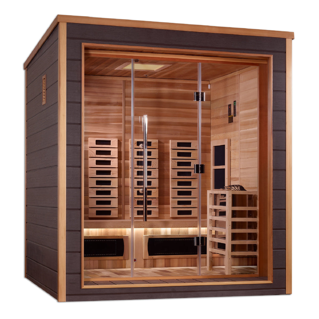 Golden Designs Visby 3 person outdoor sauna, front view, GDI-8223-01
