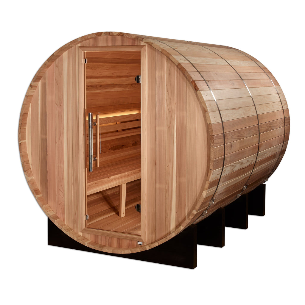 Golden Designs Klosters 6 person outdoor sauna, front view, GDI-B006-01
