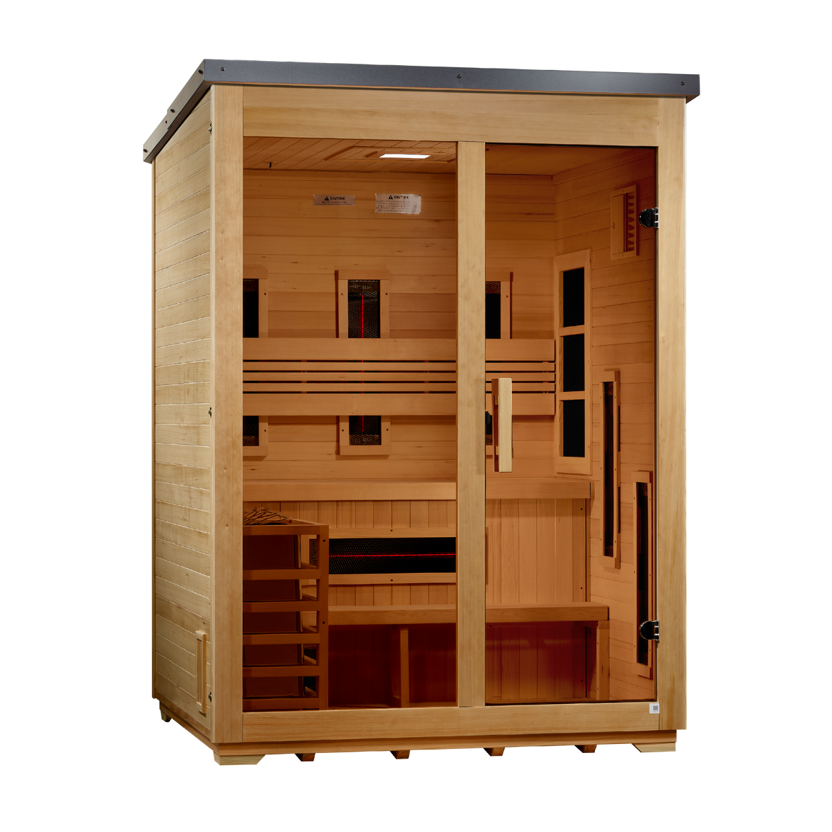 Golden Designs Carinthia 3 person outdoor sauna, front view, GDI-8023-01