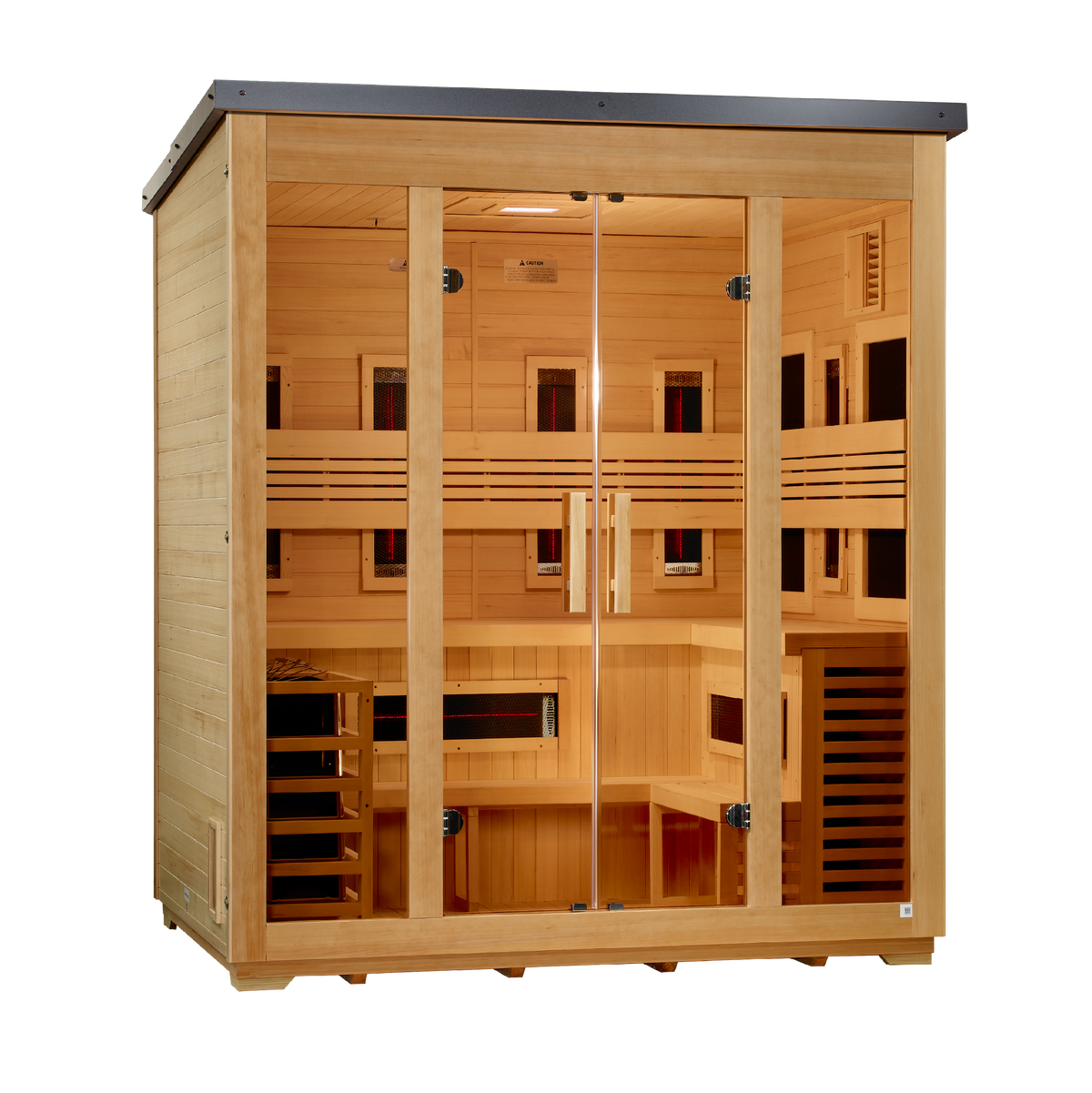 Golden Designs Gargellen 5 person outdoor sauna, front view, GDI-8025-01