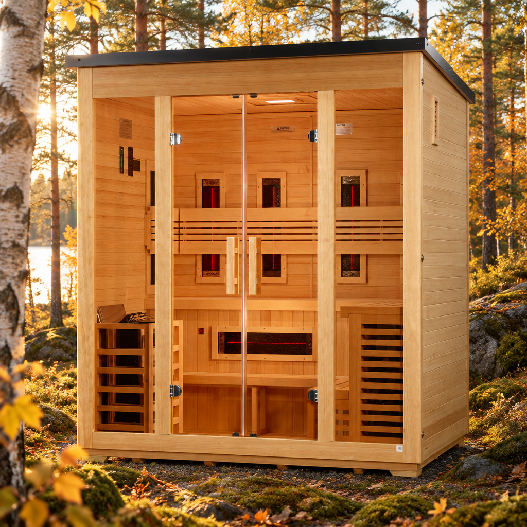 Golden Designs Gargellen 5 Person Outdoor Flat Roof Classic Hybrid Sauna